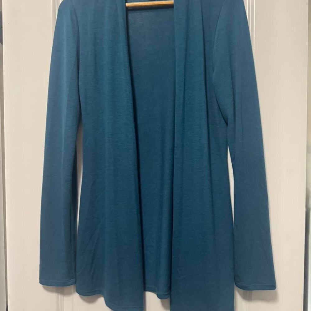 Open Front Cardigan Womens Large Teal Blue Lightweight Long Sleeve Drape